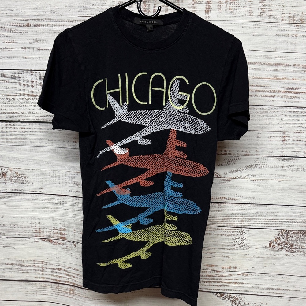 Marc Jacobs Black Chicago Airplane Graphic Tee